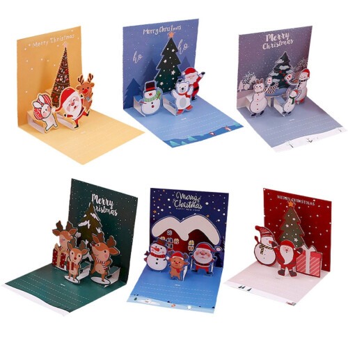 Cartes de Noël 3D mignonnes, lot de 6