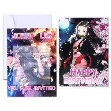 Invitations d'anniversaire Kamado Nezuko avec enveloppes (16 pièces)