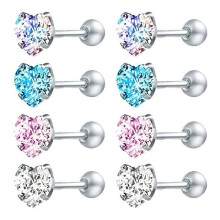 Heart Crystal Stud Earrings 316L Stainless Steel 4 Pairs