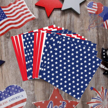 Serviettes en papier pour le 4 juillet, motif patriotique étoiles et rayures