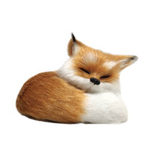 Brown Faux Fur Sleeping Fox Ornament 2.2 inch