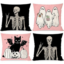 Fețe de pernă de Halloween, 45x45 cm, bumbac și in, set de 4