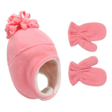 Winterfleece Kindermütze und Handschuhe Set Wassermelonenrot L