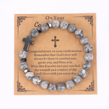 Pulsera de cuentas de ojo de tigre y turquesa con dije de cruz