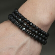 Schwarzes, mattes, geflochtenes Armbandset für Herren mit Kupferzirkus