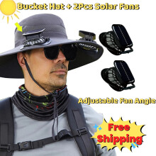 Sombrero Solar Fan de ala ancha con protección UPF50+ y 2 ventiladores, color gris oscuro