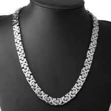 Flache byzantinische Halskette, Edelstahl 316L, 6 mm, 86 cm, Silber