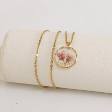 Halskette mit unregelmäßiger runder Blume – Vintage-Anhänger mit echter Blume