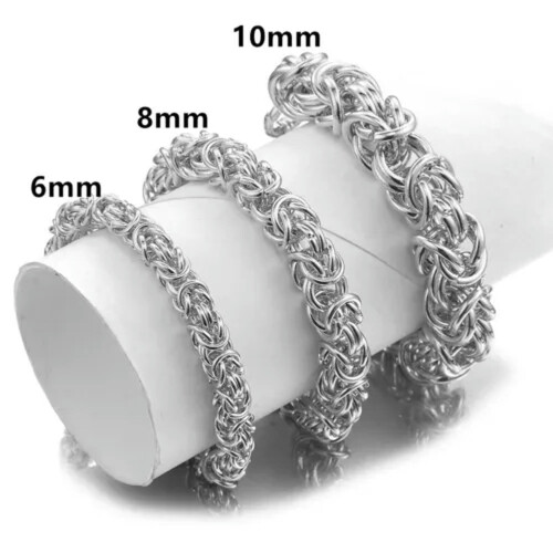 Pulseira bizantina em aço inoxidável prateada, 7,5 polegadas (6 mm).