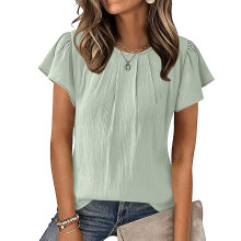 Women Casual Top Business Work Blouses Shirts Short-Green XXL