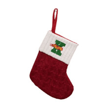 Șosete mini de Crăciun cu inițiale roșii, tricotate, 19 cm