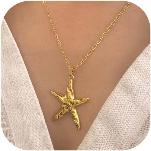 Collar de estrella de mar para mujer, ajustable, con dije del océano.