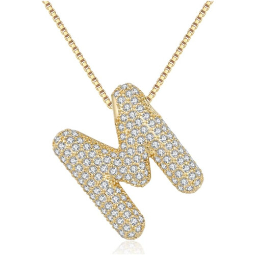 Bubble Letter Necklace 18K Gold Plated Initial Pendant