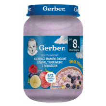 Gerber Makaron z bananem, owocami leśnymi, truskawkami i twarożkiem 190 g