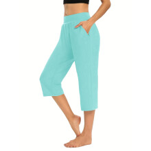 Pants for Women Stretch Cropped Casual-Fluorescent Green M