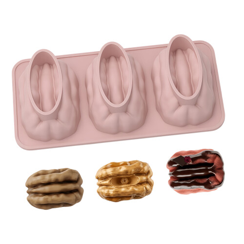 Soap Making Molds 3 Cavity Molds Walnuts Shape Flexible-Pink