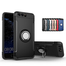 Compatibil cu Huawei P10 - Husă de protecție robustă cu suport inelar, neagră