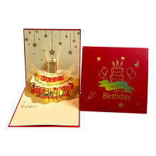 Cake Celebration Card met muzikale kaars Handgemaakte-Rood