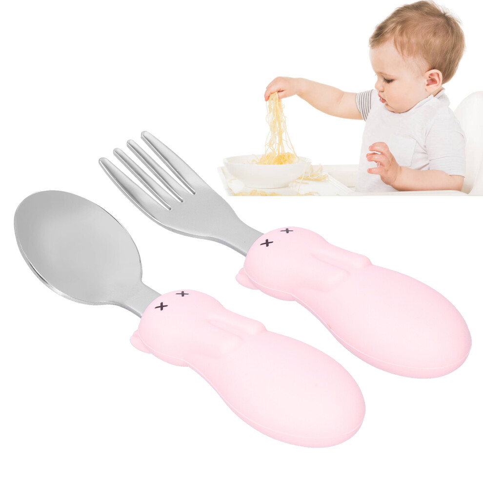 Pink Toddler Fork & Spoon Set Stainless Steel