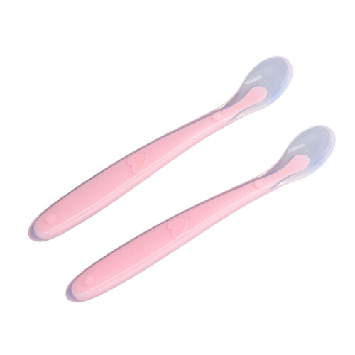 Toddler Forkless Spoon Set Silicone Pink 2