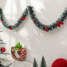 Christmas Tree Vine Garland Dark Green White Hairy 8ft
