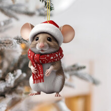 2D Acrylic Mouse Christmas Ornament with Scarf Design, 1