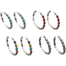 Brincos pendentes boêmios turquesa, formato oval, 3x2,5cm