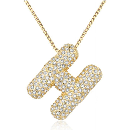 Bubble Letter Necklace 18K Gold Plated Initial Pendant