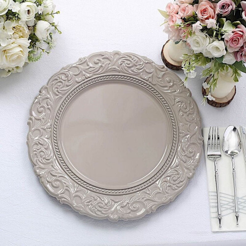 Baroque Plastic Charger Plates 14 Inch Round 6 Pack