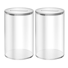 2Pcs Clear Acrylic Saving Box Coin Storage Money Jar Lid