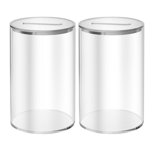 2Pcs Clear Acrylic Saving Box Coin Storage Money Jar Lid