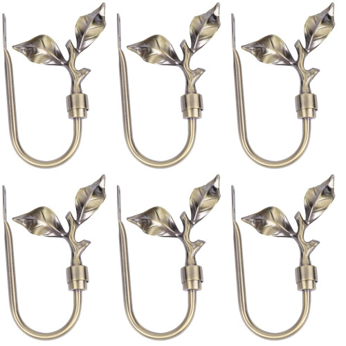 6Pcs Green Curtain Buckles Metal Leaf Shape Decorative Wall Hooks