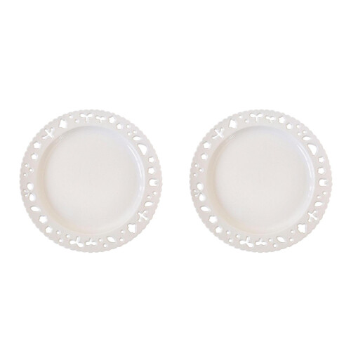 2Pcs Elegant White Ceramic Dessert Plates Embossed Small Home Plates 2