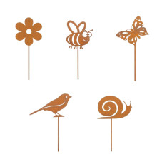 Set van 5 ijzeren tuindecoraties met bijen, slakken, vogels en