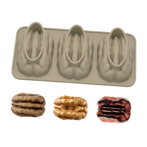 Multifunctional 3 Cavity Dessert Molds Walnuts-Light Coffee
