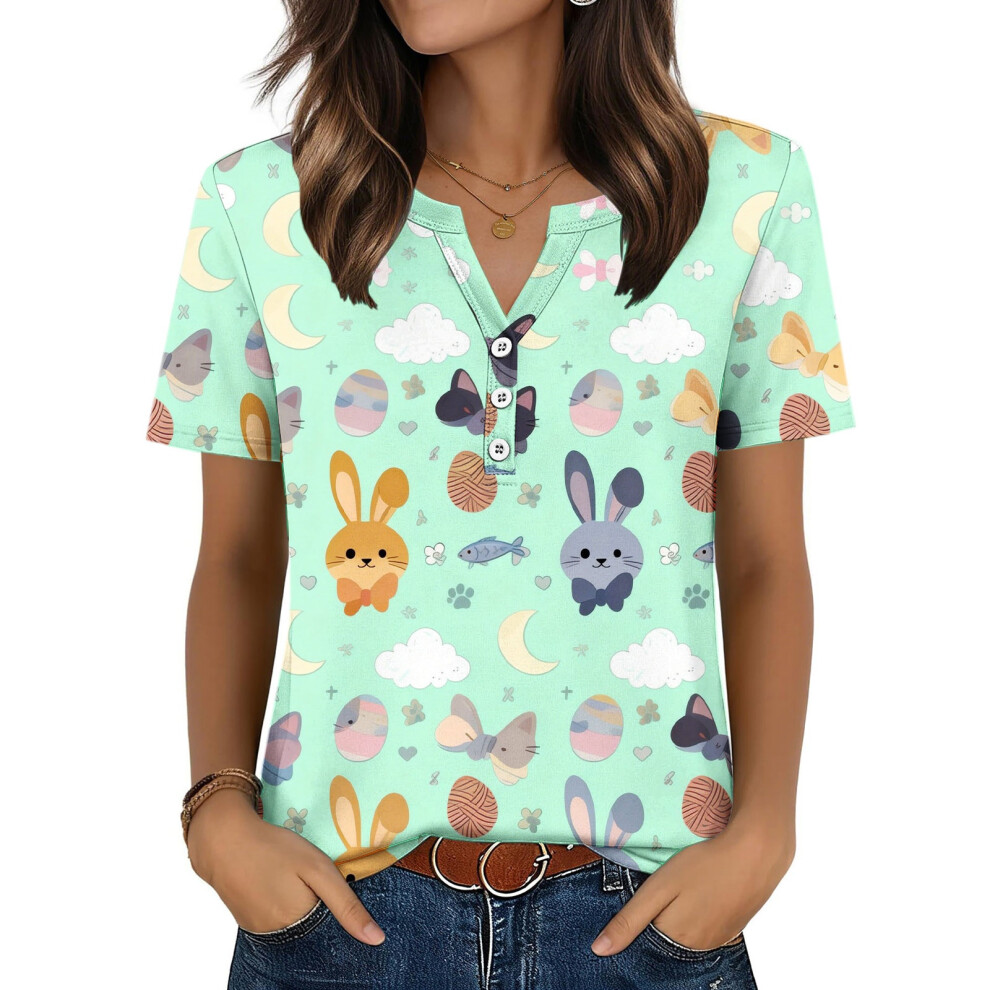 Women's Easter Top, Cute Easter Bunny Shirt, Casual-Mint S