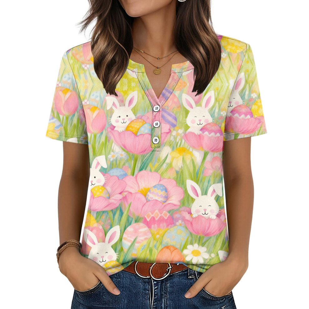 Blue Women's Easter Top, Cute Easter Bunny Shirt, Casual- M