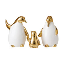 3-teiliges zartes Pinguin-Familien-Skulpturen-Set-Warmes Gold