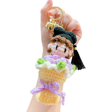 Lovely Knitted Doctor Hat Keyring Flower Design Ideal-Yellow