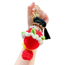 Artistieke handgemaakte bloem en pet sleutelhanger,-Rood