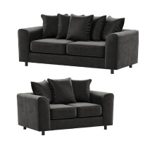 Plush Velvet 3+2 Seater Sofa Set Black
