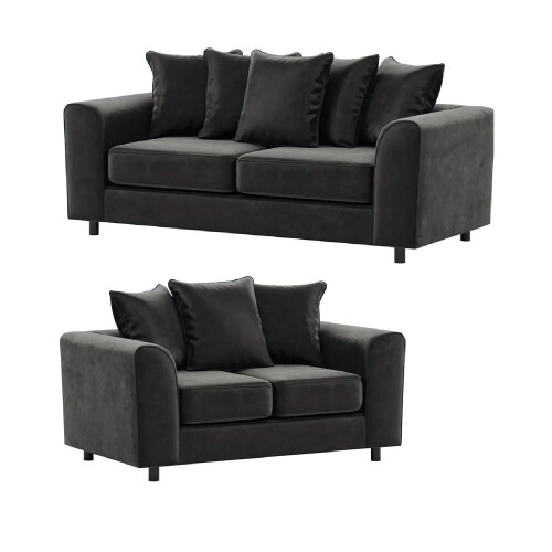 Furniture 786 Plush Velvet 3+2 Seater Sofa Set Black