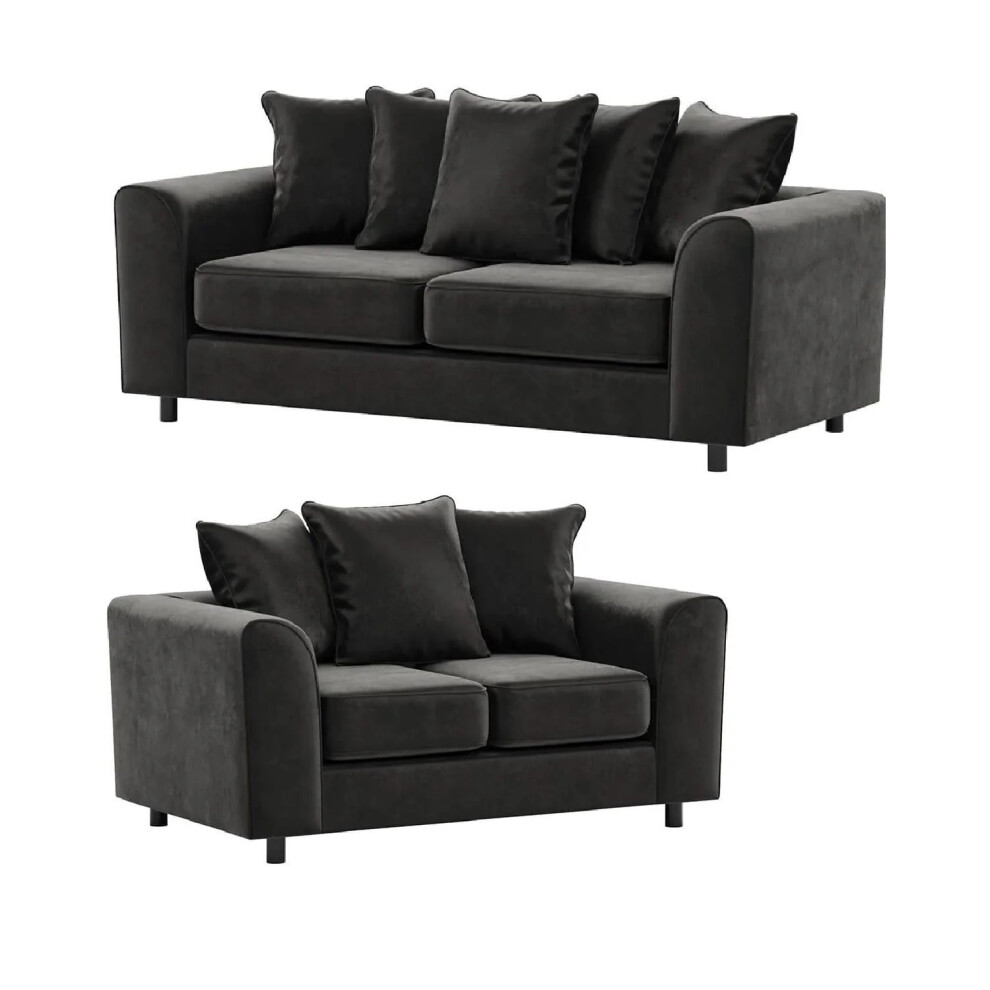 Furniture 786 Plush Velvet 3+2 Seater Sofa Set Black