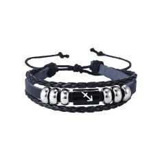 Bracciale Zodiaco in pelle nera avvolgente Sagittario