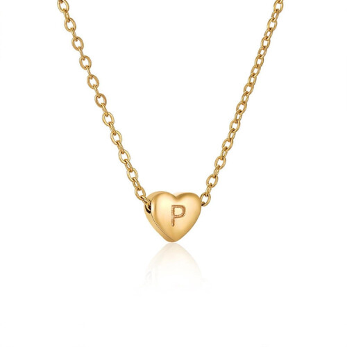 Colar com pingente de coração com inicial e corrente Figaro banhada a ouro 18K.