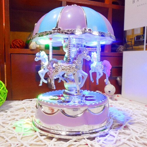 Carillon a carosello con 3 cavalli e luce LED viola