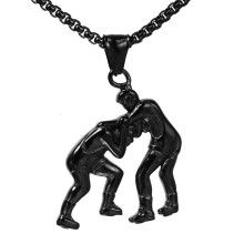 Schwarze Herren-Halskette mit Wrestling-Anhänger aus Edelstahl