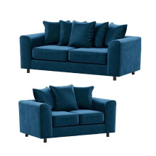 Plush Velvet 3+2 Seater Sofa Set Blue