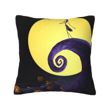 Kissenbezug aus schwarzem Samt, quadratisch, Motiv: Nightmare Before Christmas