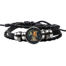 Vintage zodiac armband svart läderomslag Jungfrun